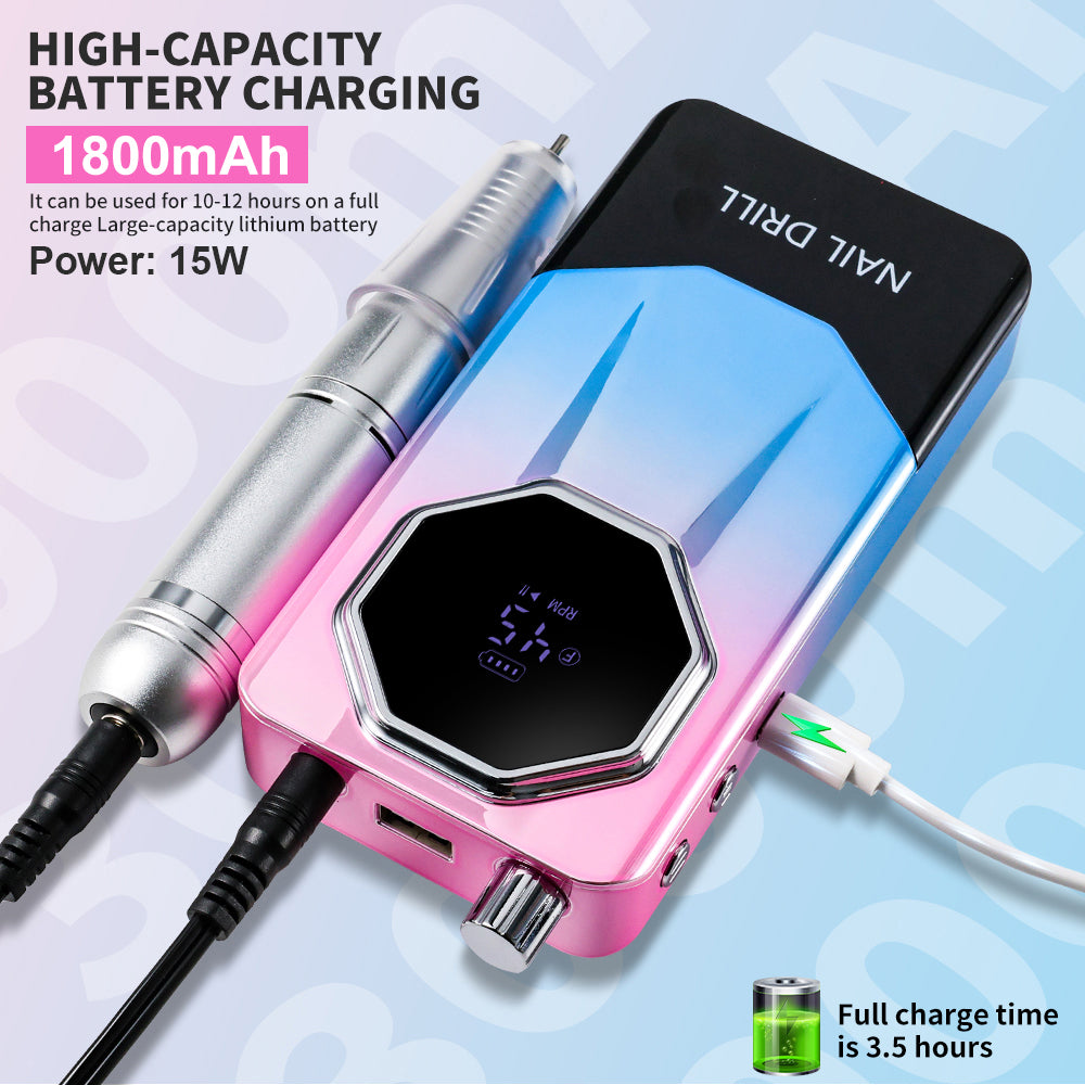 45000RPM Professional Portable Nail Drill Cordless Low Noise Nail Filer Electric Machine With Efile Bits & Base For Acrylic Nails, Electric Nail File Machine Suitable For Manicure, Nail Buffer Machine