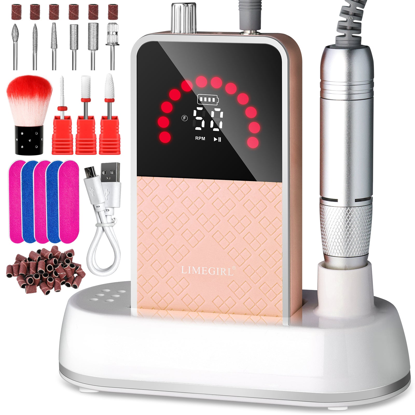 50000RPM Professional Electric Nail File Kit - Rechargeable Cordless Nail Drill For Acrylics Gel Nails, Portable E File Machine With 6 Bits For Home Salon Manicure Pedicure Care