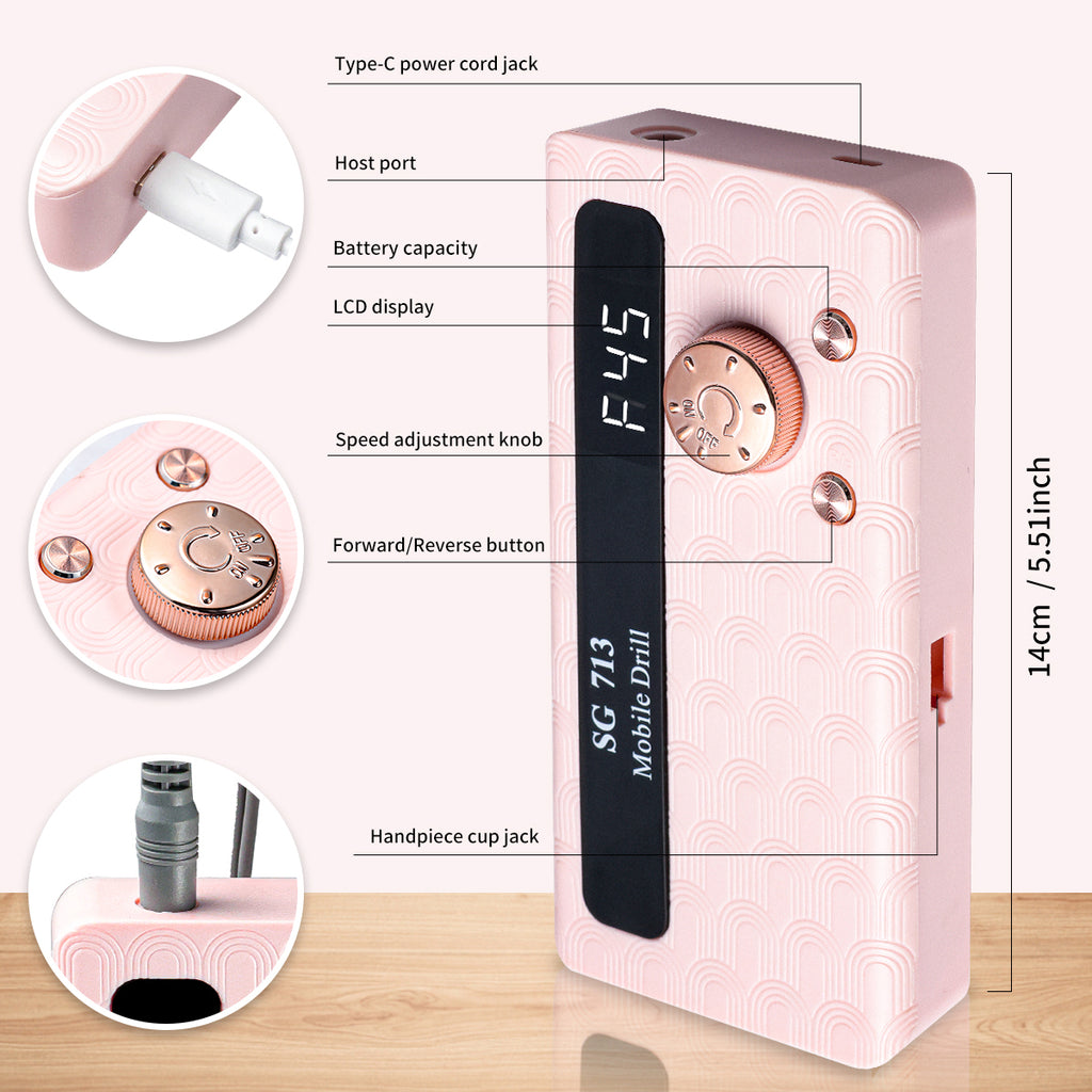 Electric Nail Drill - 45000RPM Portable Nail Drill-Rechargeable Nail E-File Kit With 6 Bits & Base-LED Screen-Ultra-Silent, Rechargeable Nail Drills Machine For Acrylic Nails Gel Polishing
