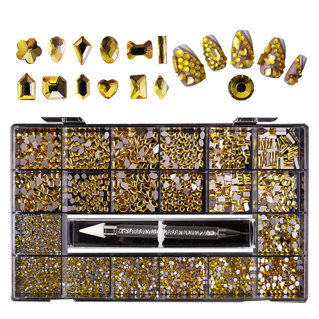 21 Grid Manicure Jewelry Boxed Glass Special-shaped Belt Diamond Pen