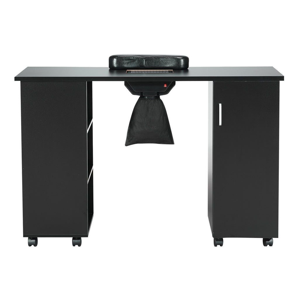 VEVOR Manicure Table, Nail Table Station With Electric Dust Collector, Moveable Nail Tech Desk With 8 Wheels  4 Lockable , 3 Dust Bag & Wrist Rest, MDF Nail Art Workstation For Spa Beauty Salon, Black