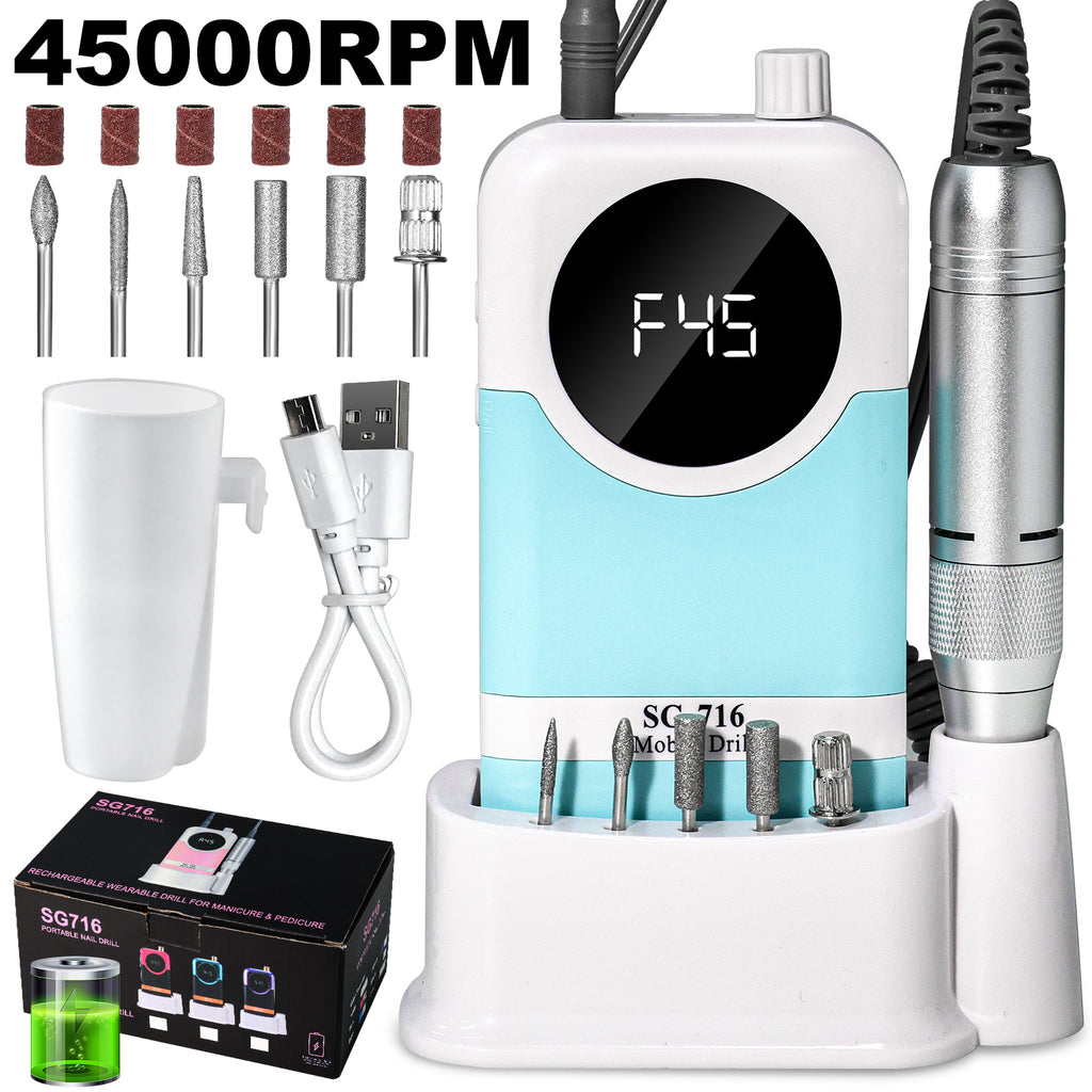 Electric Nail Drill Professional Kit - 45000RPM Portable Nail File Electric E File With 6 Bits & Base-LED Screen-Ultra-Silent, Rechargeable Nail Drills Machine For Acrylic Nails Gel Polishing
