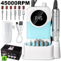 Electric Nail Drill Professional Kit - 45000RPM Portable Nail File Electric E File With 6 Bits & Base-LED Screen-Ultra-Silent, Rechargeable Nail Drills Machine For Acrylic Nails Gel Polishing