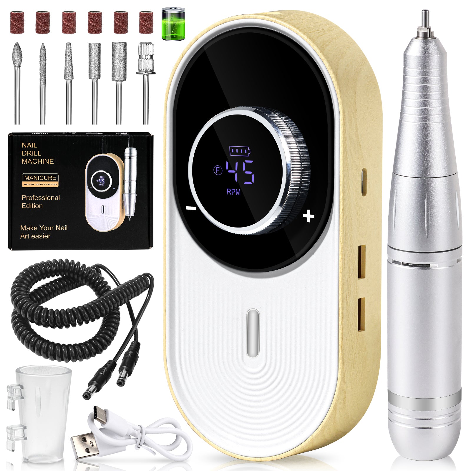 Nail Drill Machine - 4500RPM Nail Drills For Acrylic Nails Professional With 6 Drill Bits For Electric Nail File Manicure Pedicure Home Use
