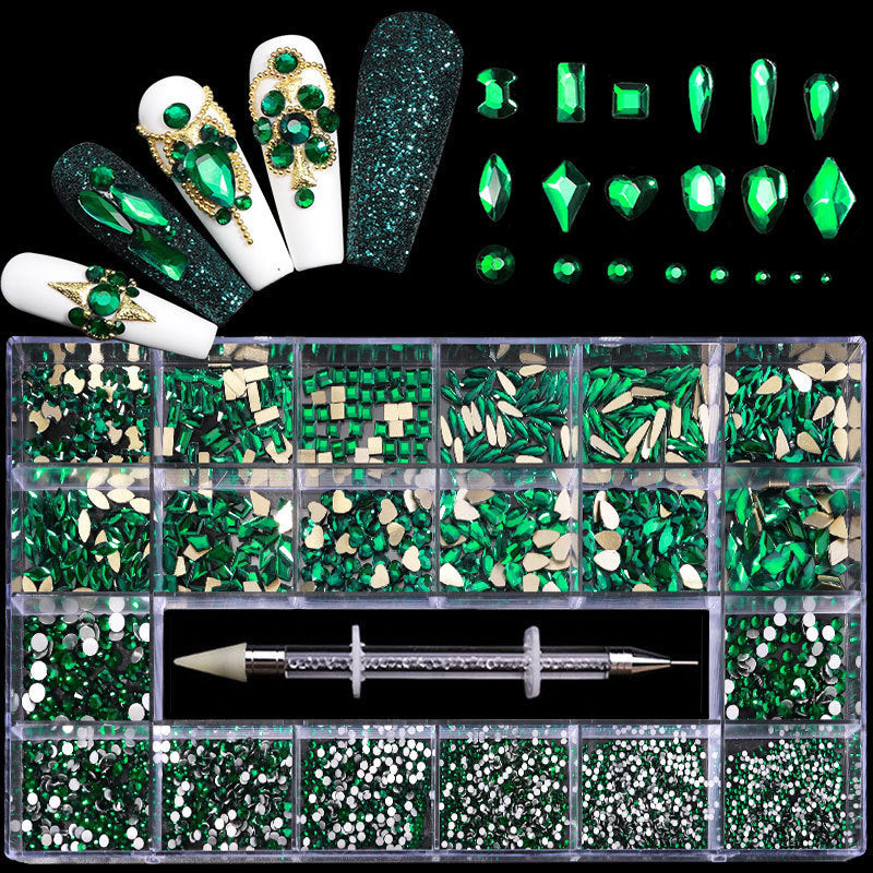 21 Grid Manicure Jewelry Boxed Glass Special-shaped Belt Diamond Pen