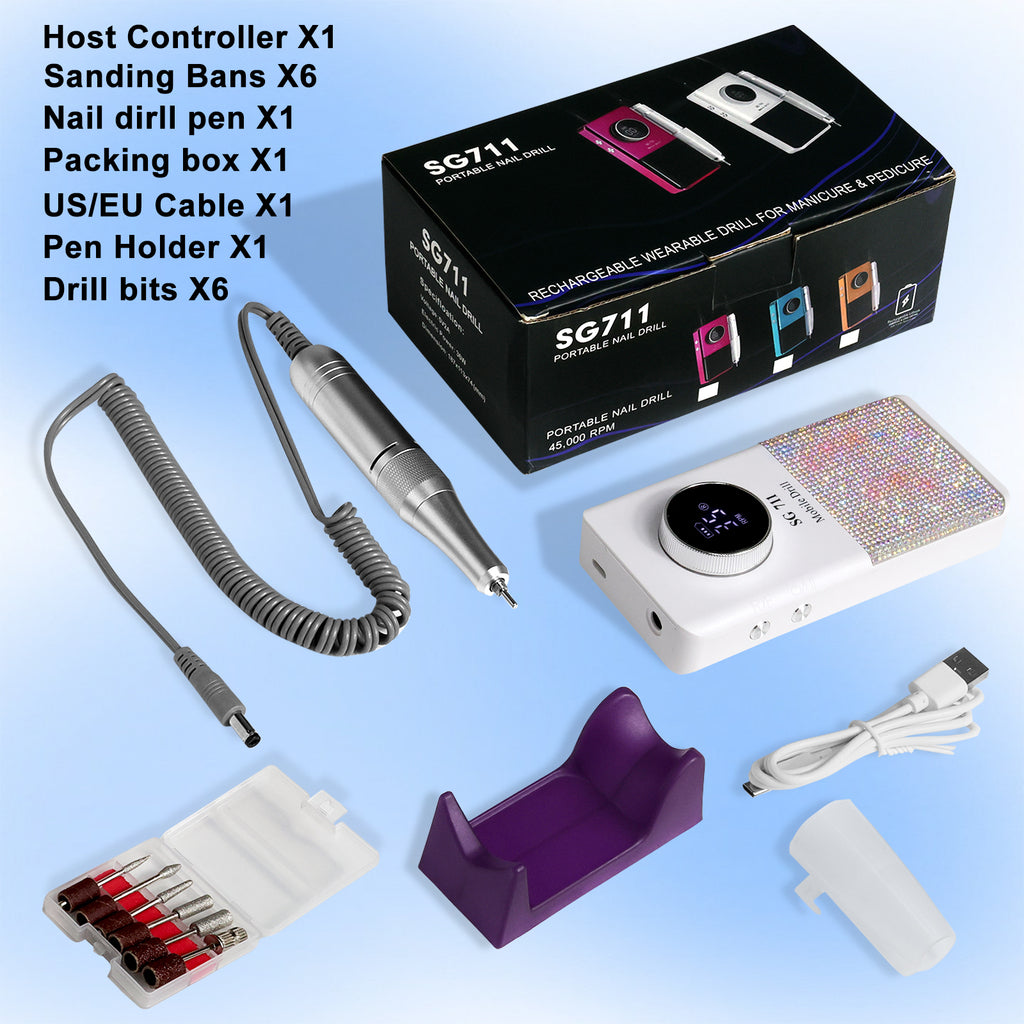 Professional Electric Cordless Nail Drill File-Glitter Portable Cordless E-File Nail Drill Kit With 6 Drill Bits 45000RPM Rechargeable Nail Drills Machine For Acrylic Nails Gel Polishing