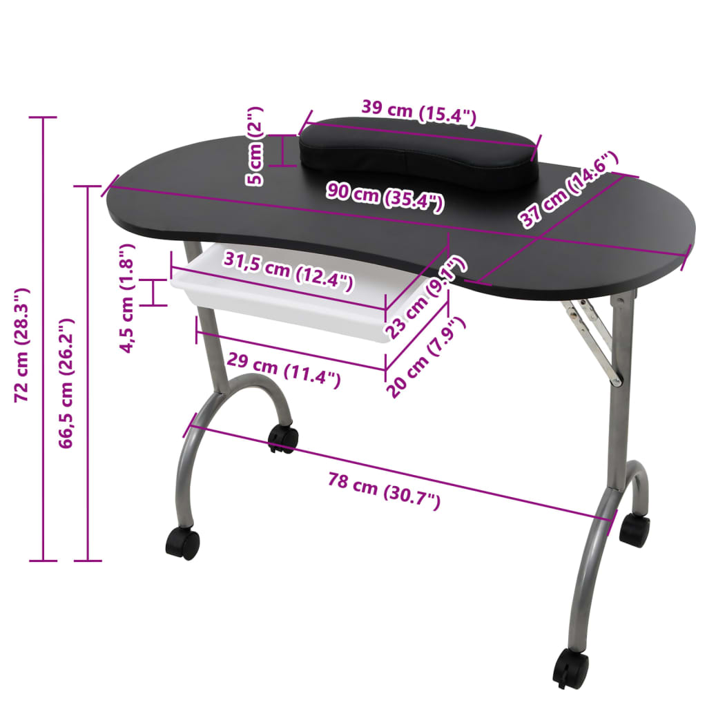 Folding manicure table with wheels Folding manicure table with wheels