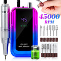 Professional Electric Nail Drill, 45000 RPM Cordless Rechargeable E-File Machine, With 6 Bits, Sanding Bands, LCD Display For Acrylic Gel Nails