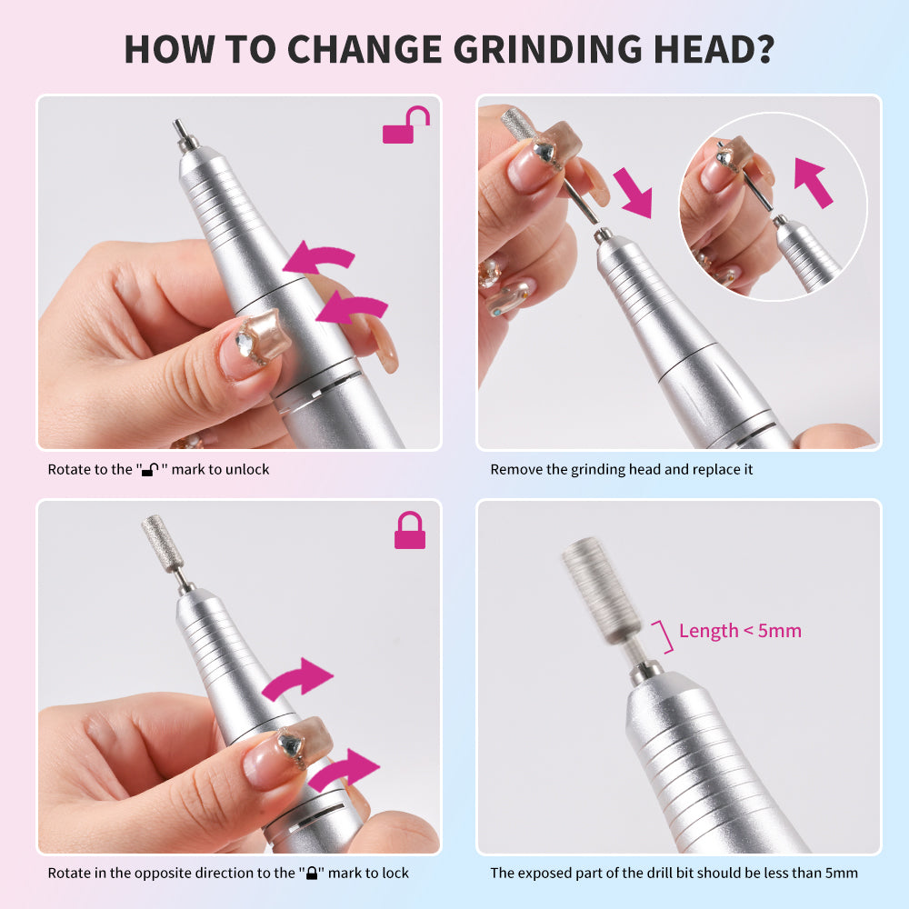 Professional Electric Nail Drill, 45000 RPM Cordless E-File Machine, With 12 Bits, Sanding Bands, LCD Display Electric Nail File For Acrylic Gel Nails