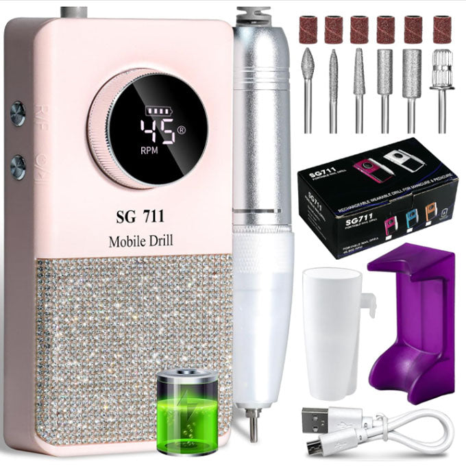 Professional Electric Cordless Nail Drill File-Glitter Portable Cordless E-File Nail Drill Kit With 6 Drill Bits 45000RPM Rechargeable Nail Drills Machine For Acrylic Nails Gel Polishing