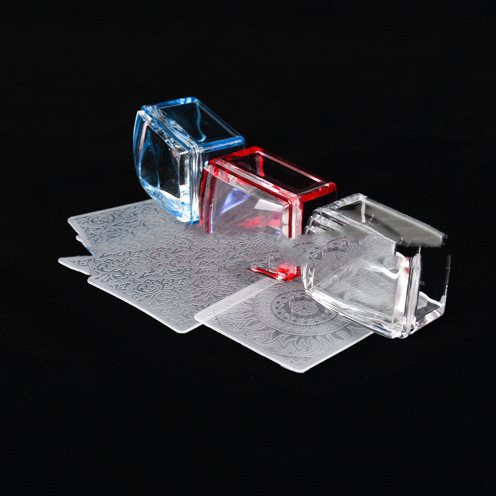 Rectangle Jelly Silicone Nail Stamper Scraper Clear Red Blue Nail Art Template For Printing French Nails Manicure