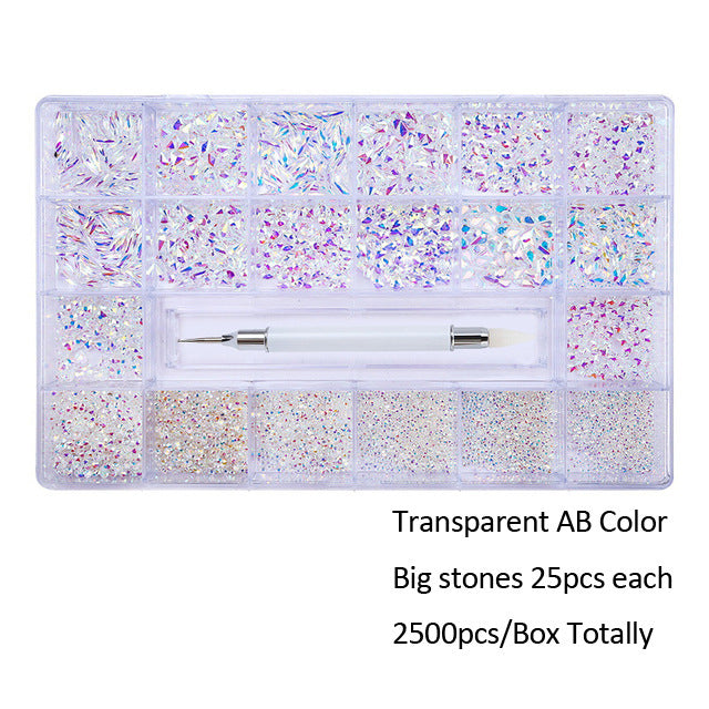 21 Grid Manicure Jewelry Boxed Glass Special-shaped Belt Diamond Pen