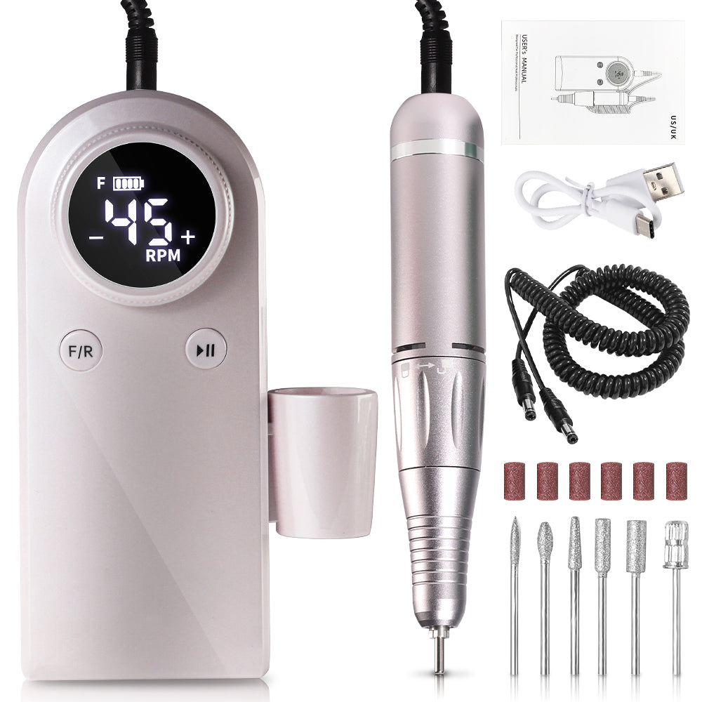 45000RPM Professional Nail Drills Kit With 6 Drill Bits, Portable Electric Nail Drill For Acrylic Nails Gel Polishing Removing, Rechargeable Nail File Machine For Manicure Pedicure Salon Home