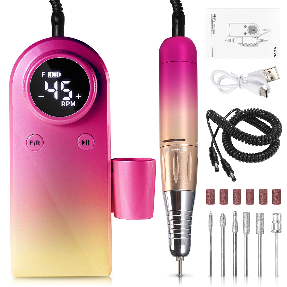 45000RPM Professional Nail Drills Kit With 6 Drill Bits, Portable Electric Nail Drill For Acrylic Nails Gel Polishing Removing, Rechargeable Nail File Machine For Manicure Pedicure Salon Home