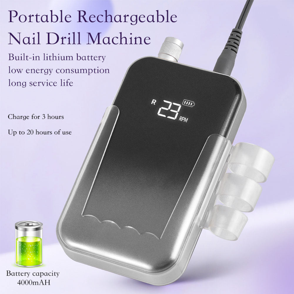 Professional Electric Nail Drill, 45000 RPM Cordless Rechargeable E-File Machine, With 12 Bits, Sanding Bands, LCD Display For Acrylic Gel Nails