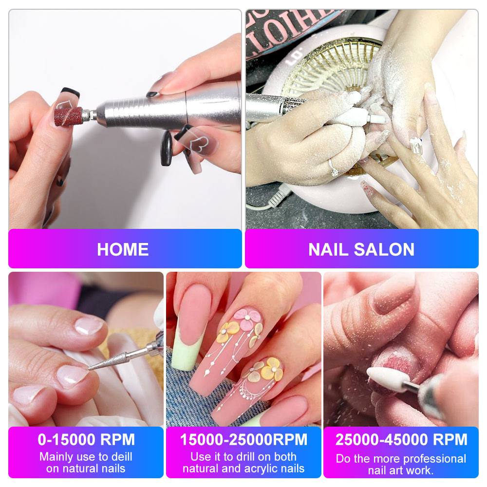 Professional Electric Nail Drill, 45000 RPM Cordless Rechargeable E-File Machine, With 6 Bits, Sanding Bands, LCD Display For Acrylic Gel Nails