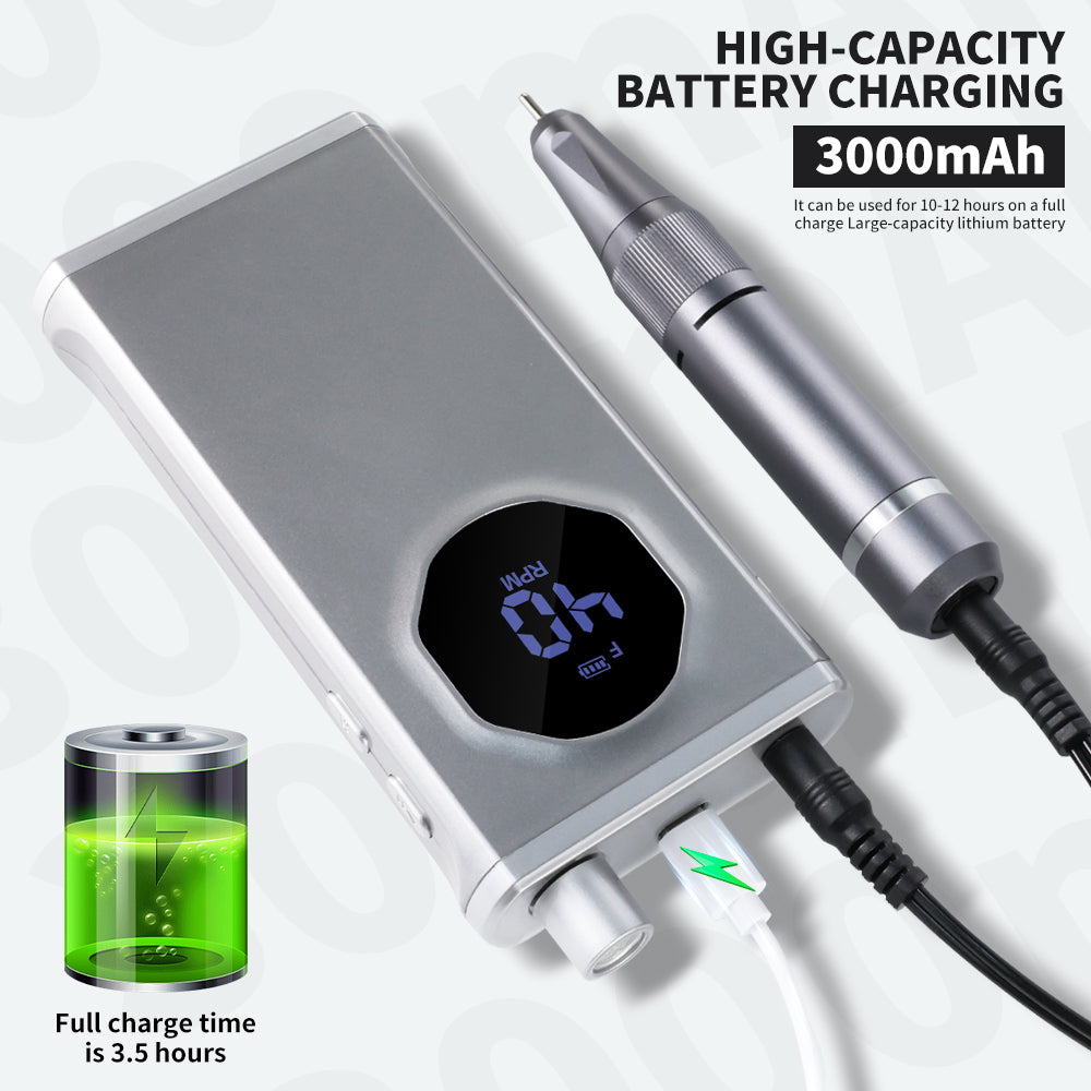 Professional Nail Drill, 40000RPM Electric Nail File For Acrylic Gel Nails Polishing Removing, Rechargeable Portable Cordless Nail Drill Kit With Full Set Of Accessories At Salon Home