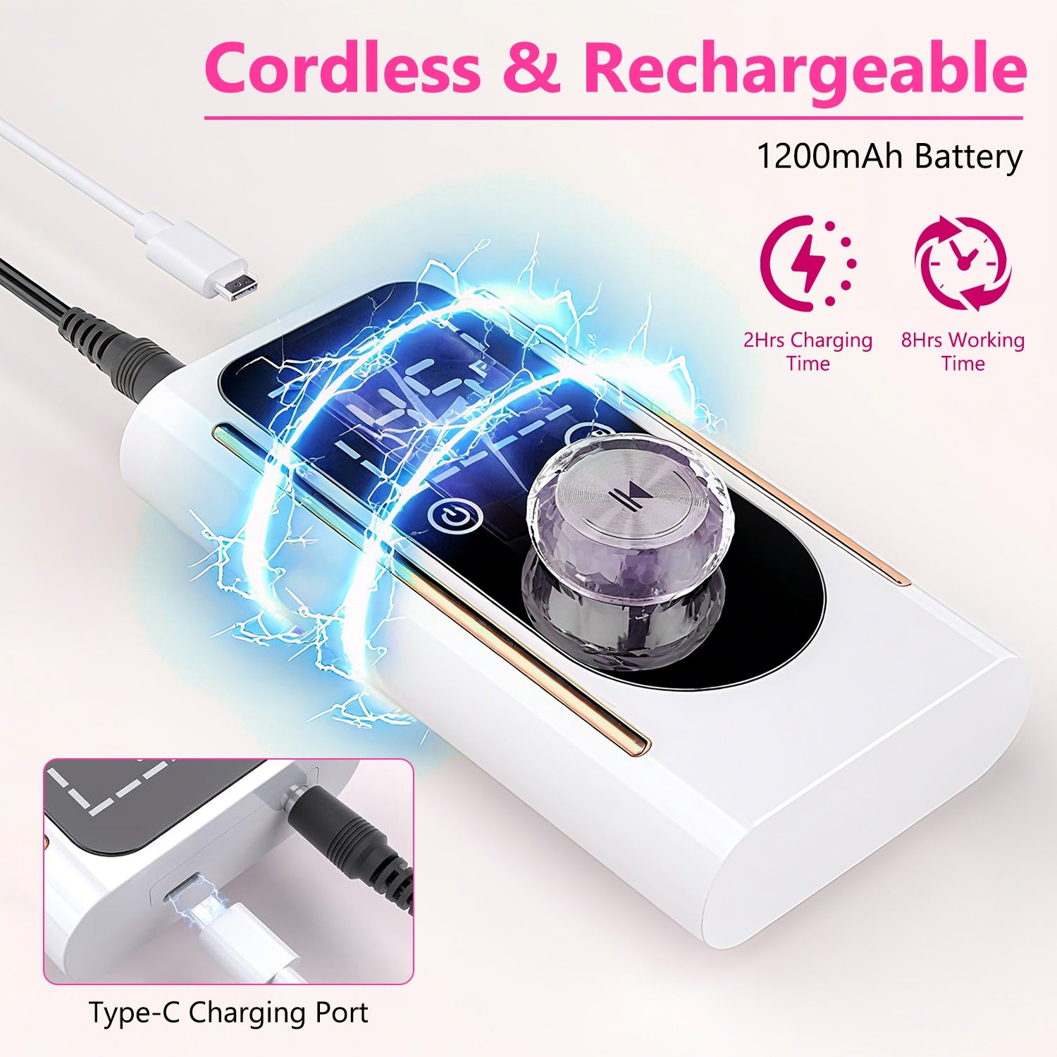 1 Set  Portable Electric Nail Drill Bit 45000 RPM With 11 Bits Base Waist Clip Cordless Rechargeable Nail File Machine For Professional Salon Home Acrylic Nails Remove Nail Gel Polish Manicure