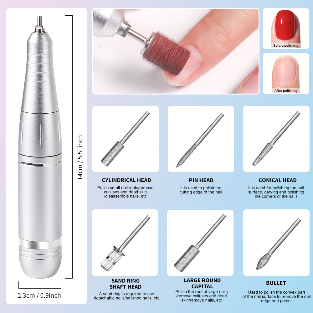 Electric Nail Drill Professional - 45000RPM Rechargeable Nail File With Bits & Base For Acrylic Gel Nails, Professional Nail Drill Manicure Pedicure Polishing Shape Tools For Home Salon