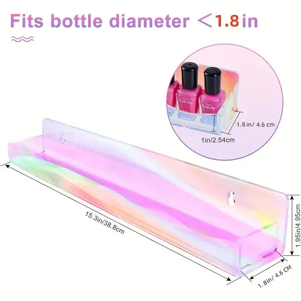 Rainbow Nail Polish Wall Organizer - Multi-Purpose Plastic Storage Rack With 6 Compartments For Nail Polish, Makeup Essentials & More - Vibrant Rainbow Design For Stylish Home Decor, Hanging Jewelry O