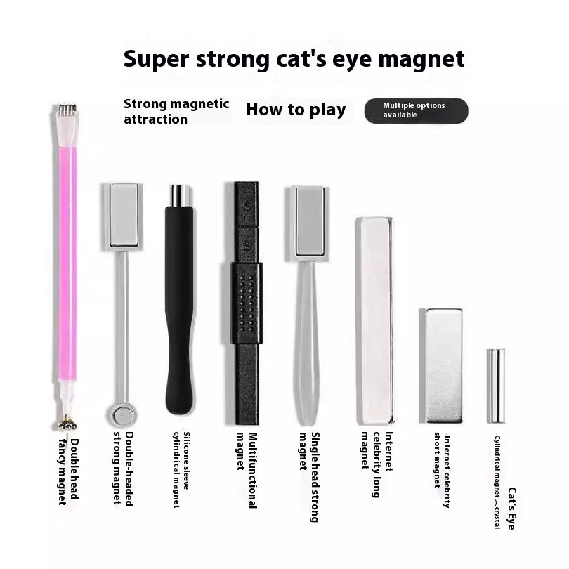 Manicure Crystal Cat Eye Thickened Cylindrical Magnet Pen
