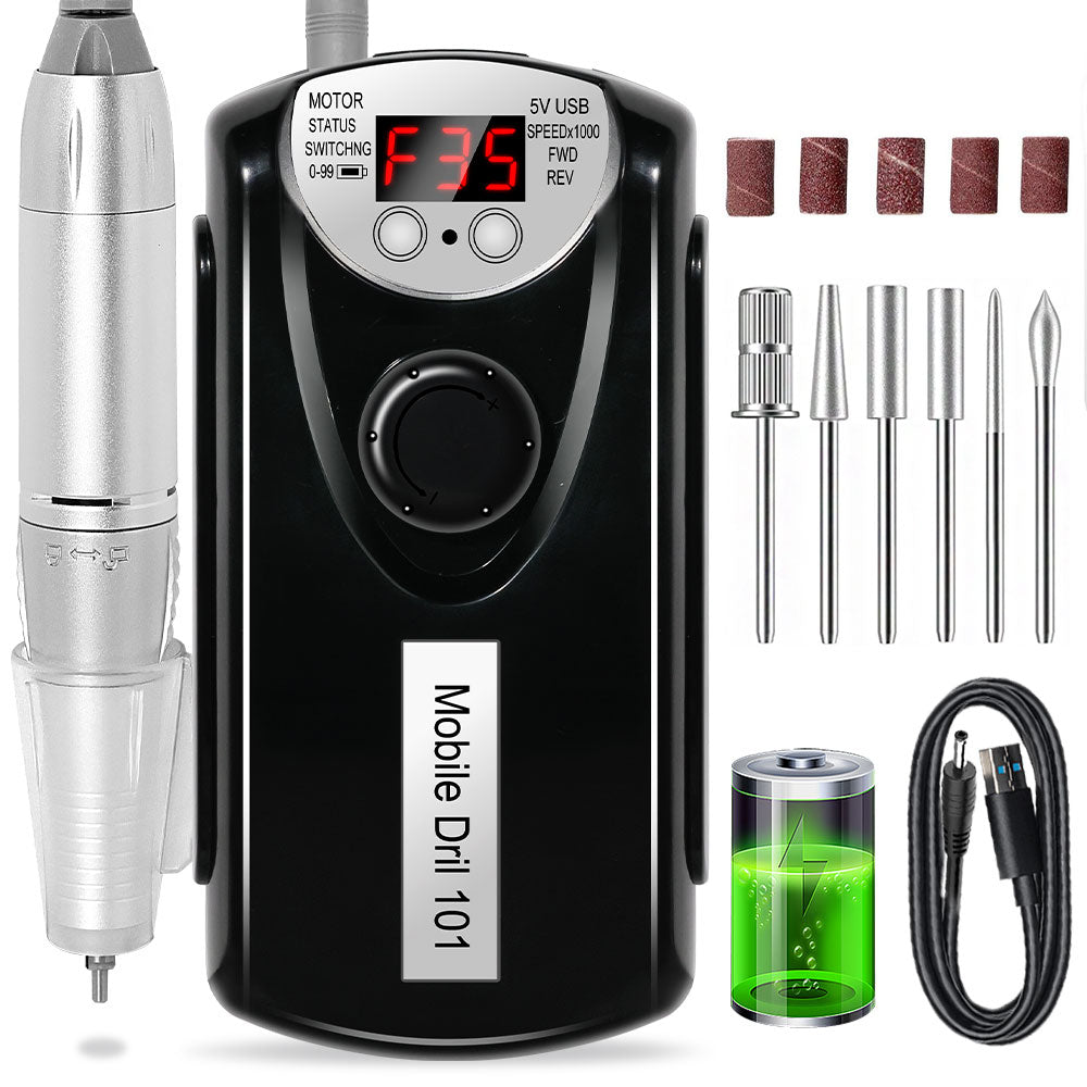 Professional Nail Drill, 35000 RPM Electric Mobile Drill For Acrylic Nails, Rechargeable Electric Nail File Machine Kit For Home Use, Salon Quality, Portable & Low Noise.