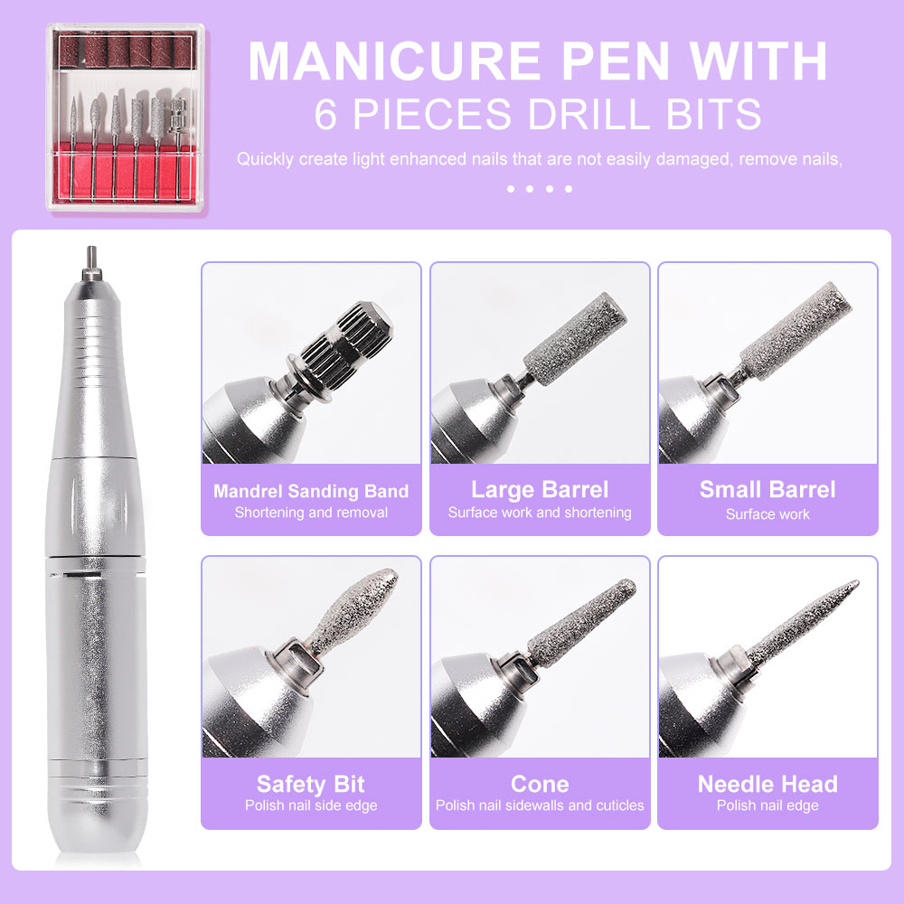 Electric Nail Drill Professional 45000RPM - Rechargeable Nail Drill Kit Portable Electric Nail File With Complete Bits For Acrylic Nails Gel Polishing Removing