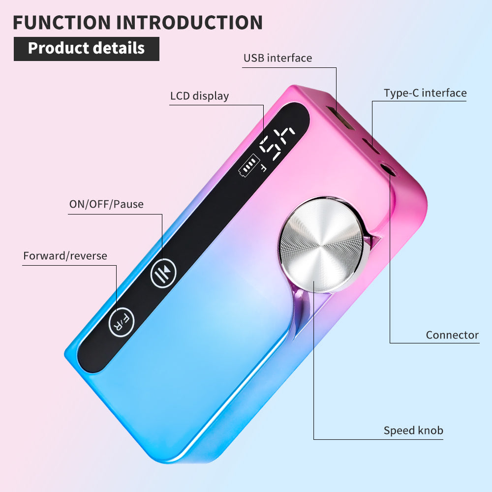 Professional Electric Nail Drill, 45000 RPM Cordless E-File Machine, With 12 Bits, Sanding Bands, LCD Display Electric Nail File For Acrylic Gel Nails