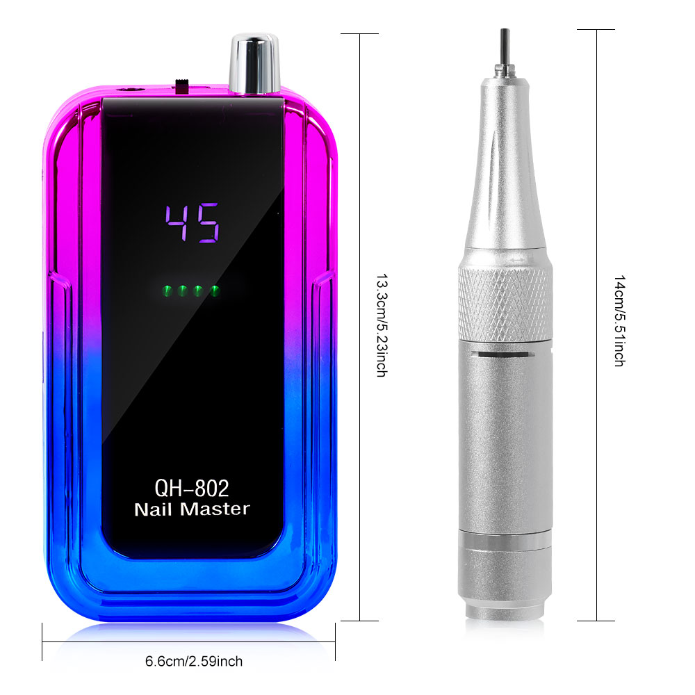 Professional Electric Nail Drill, 45000 RPM Cordless Rechargeable E-File Machine, With 6 Bits, Sanding Bands, LCD Display For Acrylic Gel Nails