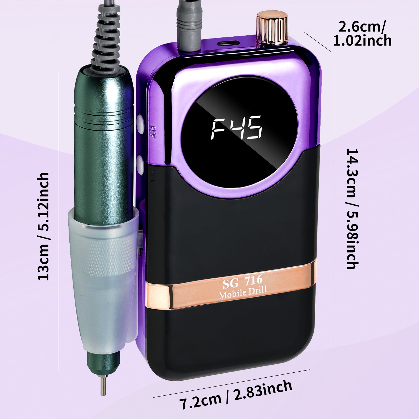 Electric Nail Drill Professional Kit - 45000RPM Portable Nail File Electric E File With 6 Bits & Base-LED Screen-Ultra-Silent, Rechargeable Nail Drills Machine For Acrylic Nails Gel Polishing