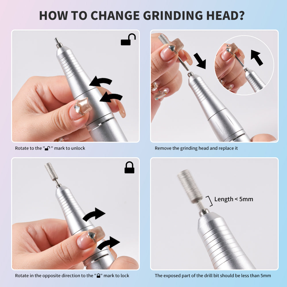 Electric Nail Drill Professional - 45000RPM Rechargeable Nail File With Bits & Base For Acrylic Gel Nails, Professional Nail Drill Manicure Pedicure Polishing Shape Tools For Home Salon