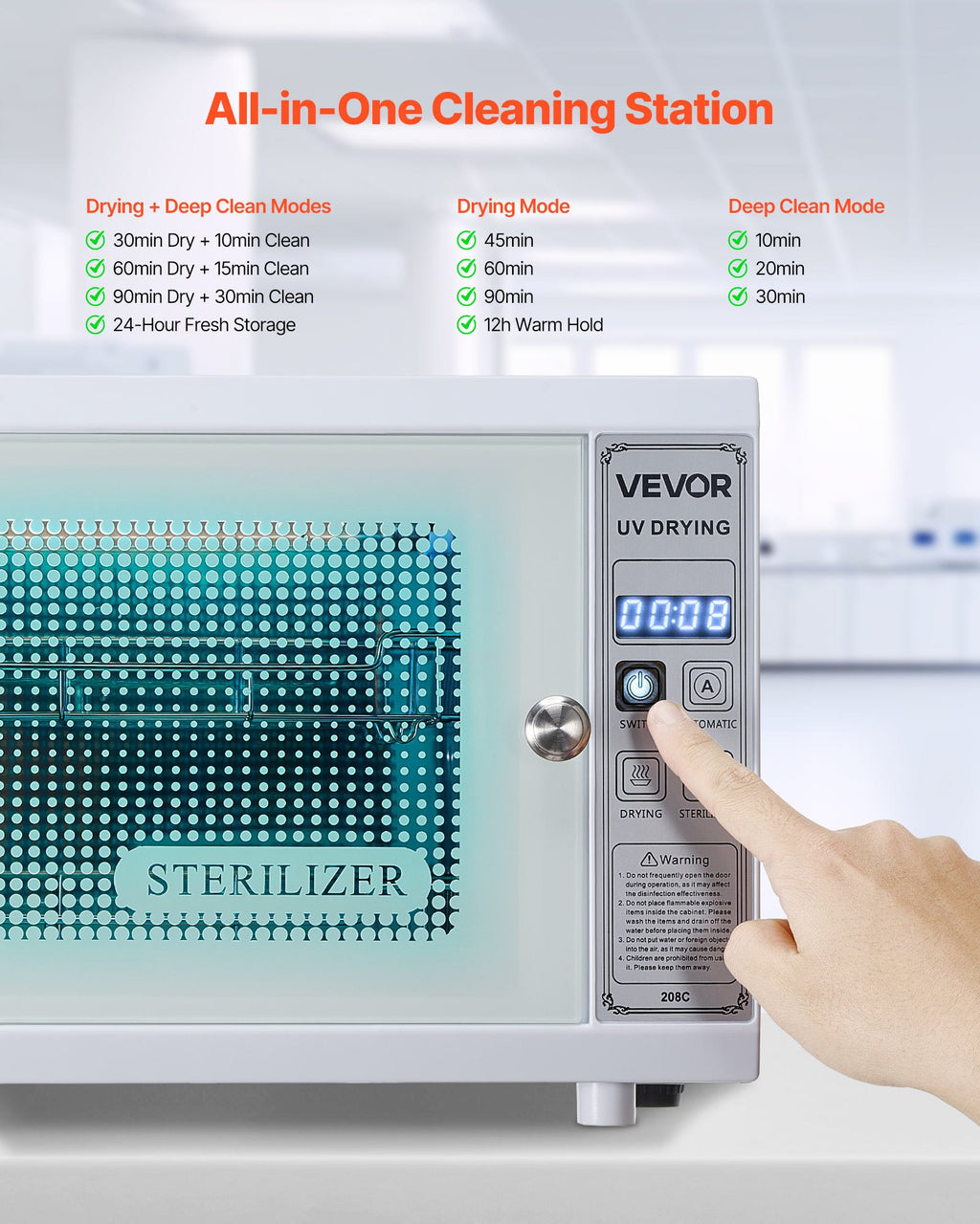 Nail Tool Cleaning Machine, 12L Large Capacity, Multi-Functional Tool Cabinet Cleaner Box With Timer Setting, Tempered Glass Door, 185nm Wavelength, For Labs, Home, Nail Salons, Beauty Salons