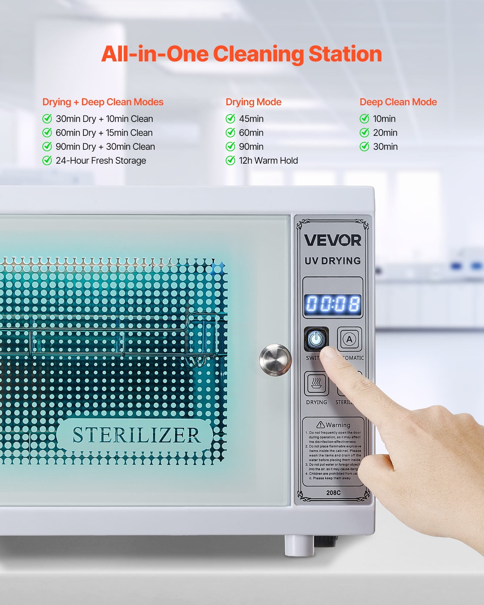 Nail Tool Cleaning Machine, 12L Large Capacity, Multi-Functional Tool Cabinet Cleaner Box With Timer Setting, Tempered Glass Door, 185nm Wavelength, For Labs, Home, Nail Salons, Beauty Salons
