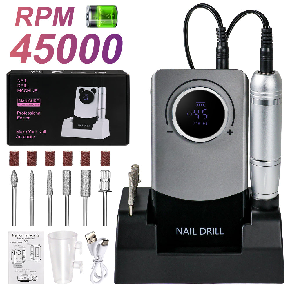 Electric 45000RPM Nail Drill Machine Rechargeable Portable Nail File Electric DIY Nail Drill Kit With Smart LCD Screen For Gel Nail Manicure And Pedicure Reflective Body Etc