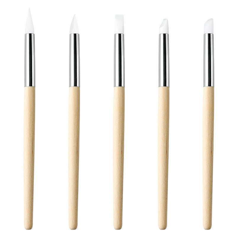 Manicure Implement Wooden Pole 5 PCS Japanese Multi-functional Silicone Pen
