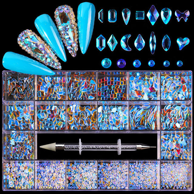 21 Grid Manicure Jewelry Boxed Glass Special-shaped Belt Diamond Pen