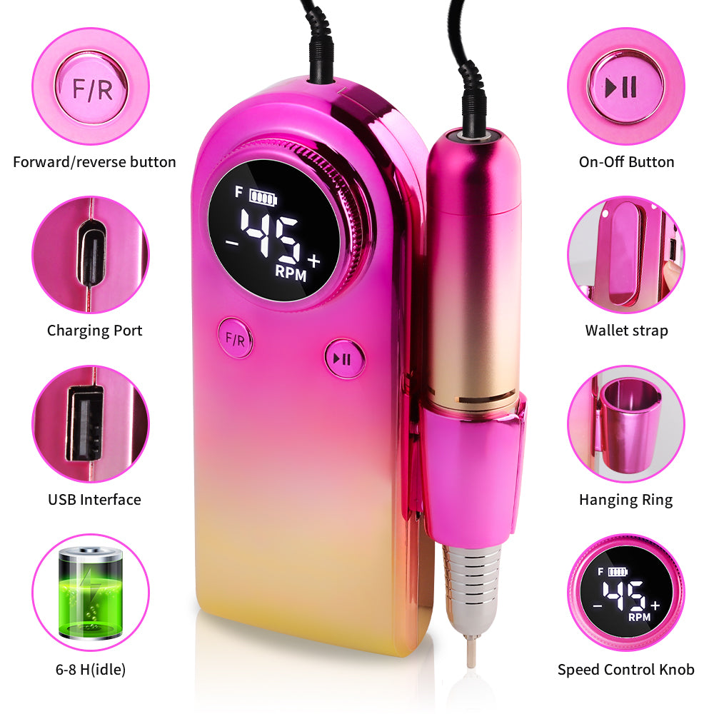 45000RPM Professional Nail Drills Kit With 6 Drill Bits, Portable Electric Nail Drill For Acrylic Nails Gel Polishing Removing, Rechargeable Nail File Machine For Manicure Pedicure Salon Home