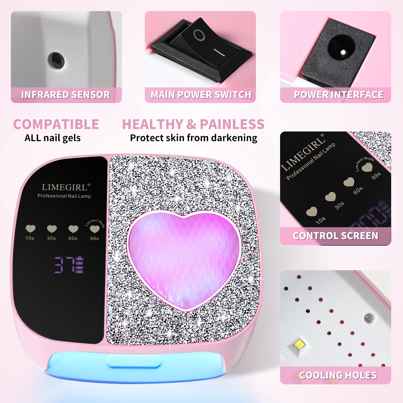 UV LED Nail Lamp Kit For Gel Polish Professional Fast Curing Dryer Light Set With 4 Timer Settings Cordless Rechargeable Nail Art Cure Machine For Manicure Pedicure At Home And Salon