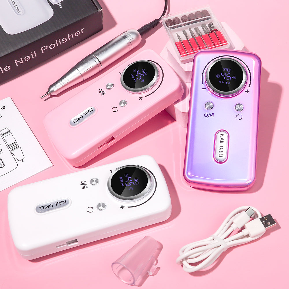 Professional Electric Nail Drill, 45000RPM Cordless Nail File Drill With 6 Drills, LCD Display, Nail File Machine For Removing Acrylic Gel Nails, Nail Salon Equipment, Rechargeable