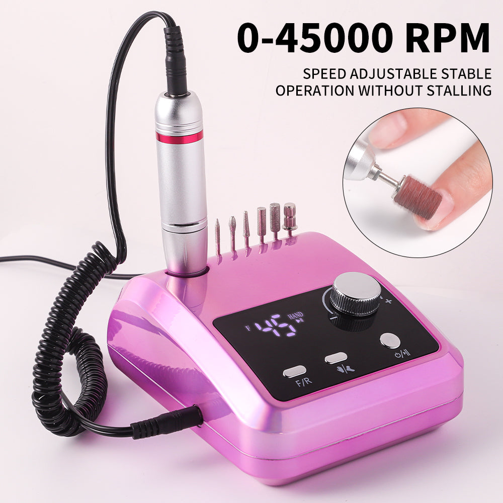 Electric Nail Drill Professional - 45000 RPM Nail File Kit Machine With LCD Display, Hand & Foot Control Low Noise For Acrylic, Gel Nails, Manicure & Pedicure - Salon & Home Use