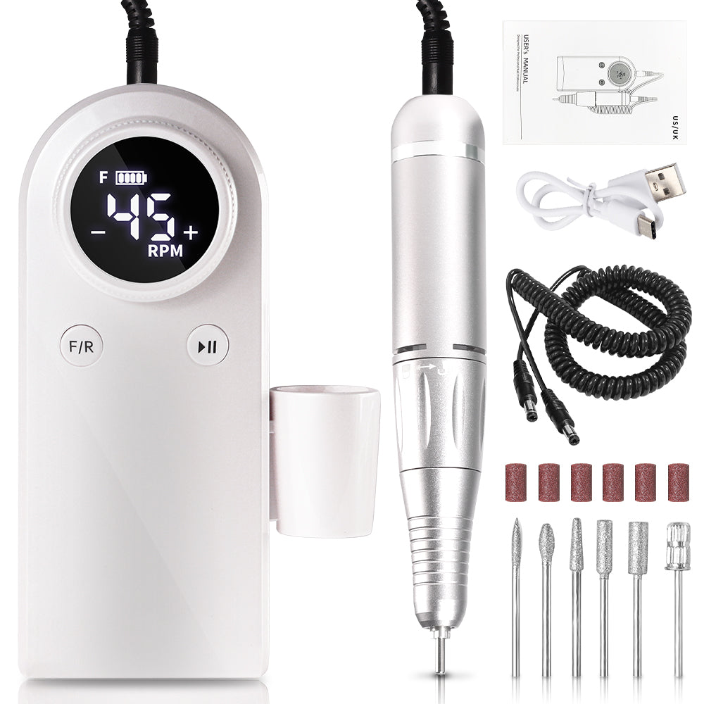 45000RPM Professional Nail Drills Kit With 6 Drill Bits, Portable Electric Nail Drill For Acrylic Nails Gel Polishing Removing, Rechargeable Nail File Machine For Manicure Pedicure Salon Home
