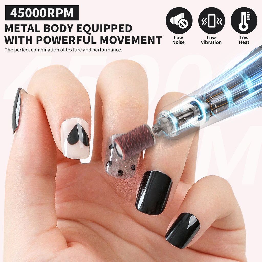 Electric Nail Drill - 45000RPM Portable Nail Drill-Rechargeable Nail E-File Kit With 6 Bits & Base-LED Screen-Ultra-Silent, Rechargeable Nail Drills Machine For Acrylic Nails Gel Polishing