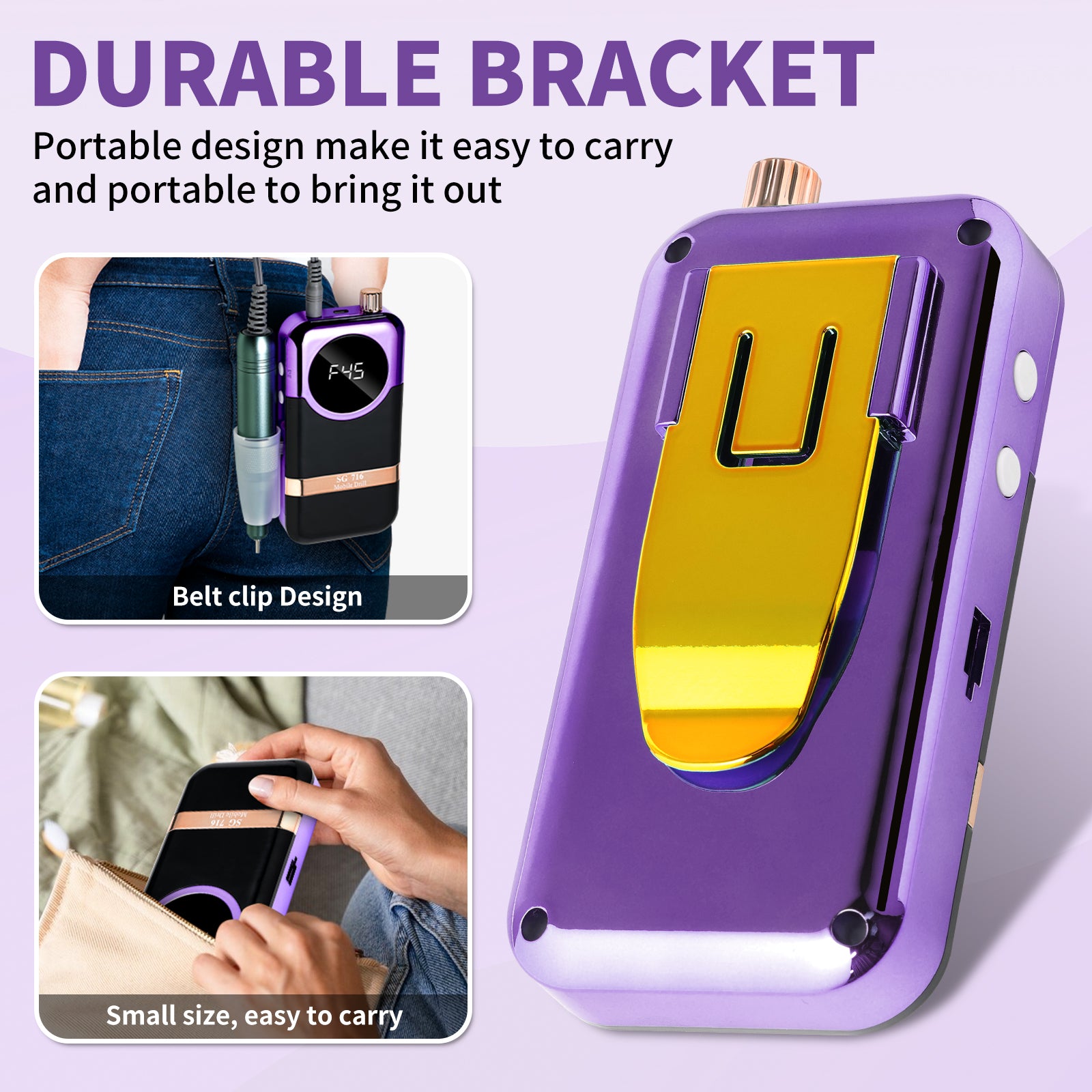 Electric Nail Drill Professional Kit - 45000RPM Portable Nail File Electric E File With 6 Bits & Base-LED Screen-Ultra-Silent, Rechargeable Nail Drills Machine For Acrylic Nails Gel Polishing