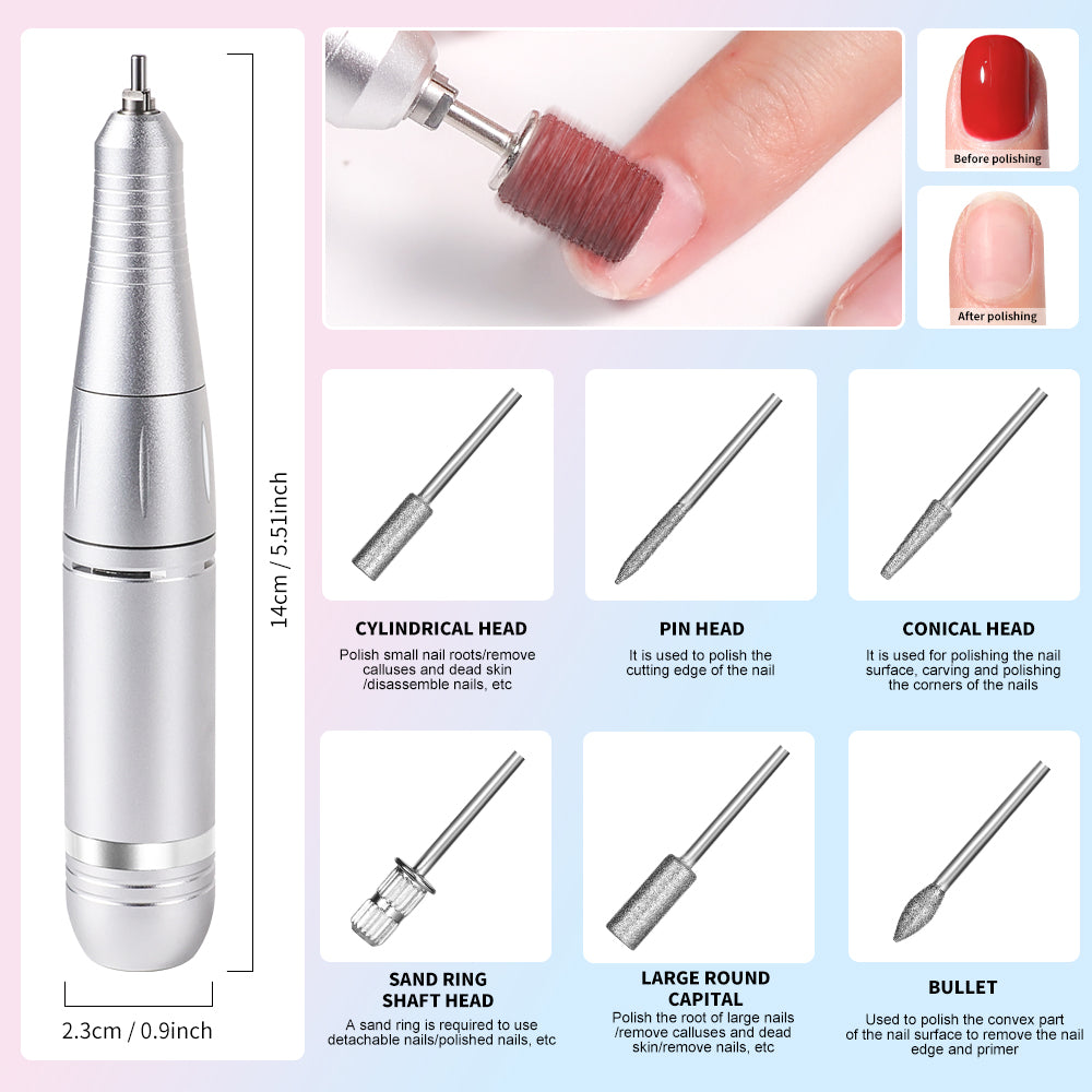 Professional Electric Nail Drill, 45000 RPM Cordless E-File Machine, With 12 Bits, Sanding Bands, LCD Display Electric Nail File For Acrylic Gel Nails