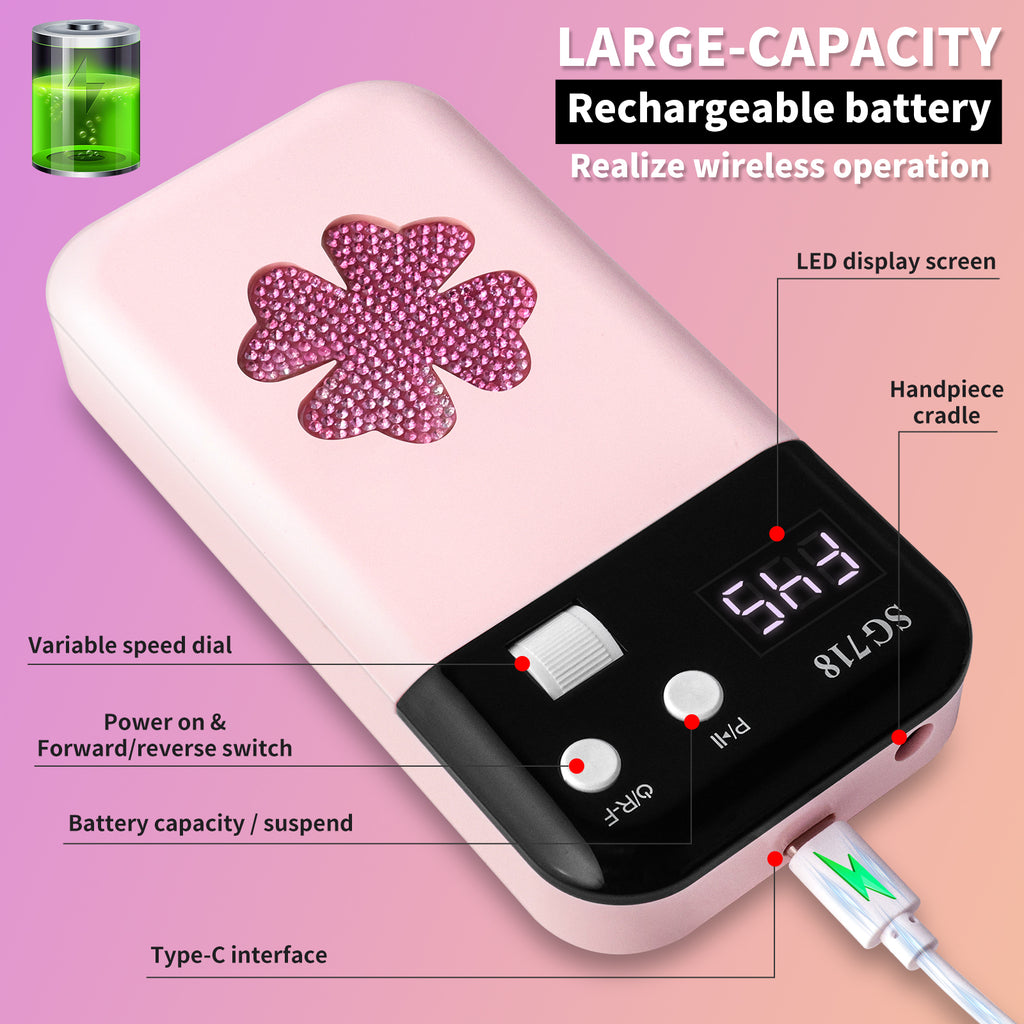 Rechargeable Nail Drill 45000 RPM - Electric Nail File For Shaping, Removing & Polishing Gel Nails-Lightweight & Easy To Use-Perfect For Home & Salon Manicure Pedicure