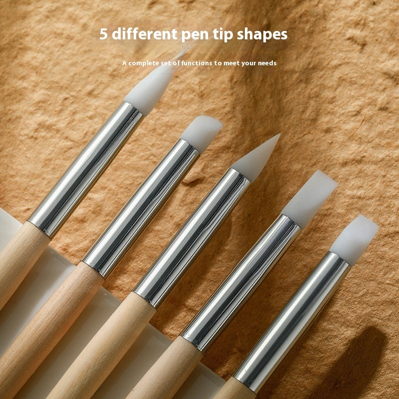 Manicure Implement Wooden Pole 5 PCS Japanese Multi-functional Silicone Pen