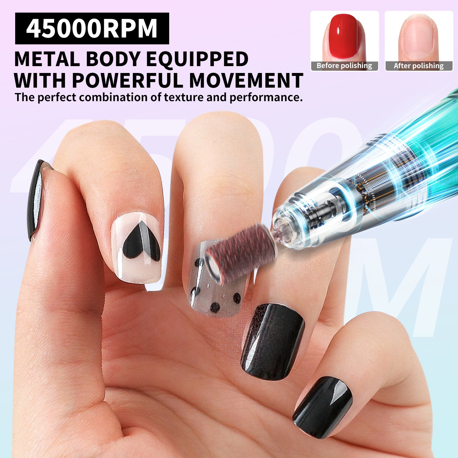 Cordless Nail Drill 45000 RPM, Rechargeable Electric Nail File Kit For Acrylic Gel Polishing Removing, Nail Drill Kit With Bits & Base, Portable Nail E-File Machine For Manicure Pedicure Salon