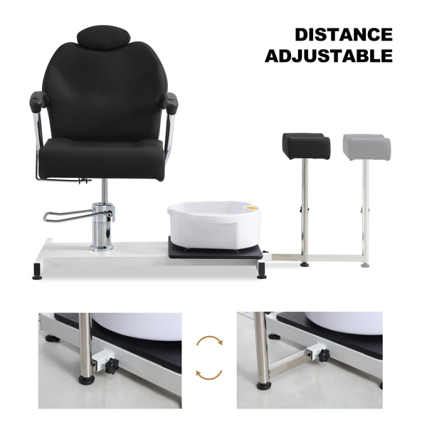 Pedicure Station Chair W/Footrest And Foot Basin, 360 Swivel Reclining Pedicure Chair W/Hydraulic Adjustable Height And Headrest - Black