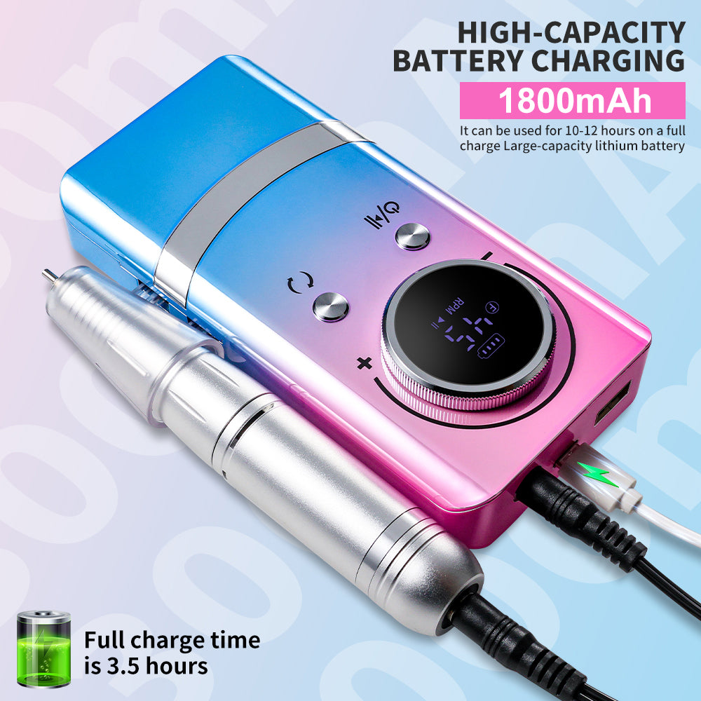 Electric Nail Drill Professional - 45000RPM Rechargeable Nail File With Bits & Base For Acrylic Gel Nails, Professional Nail Drill Manicure Pedicure Polishing Shape Tools For Home Salon