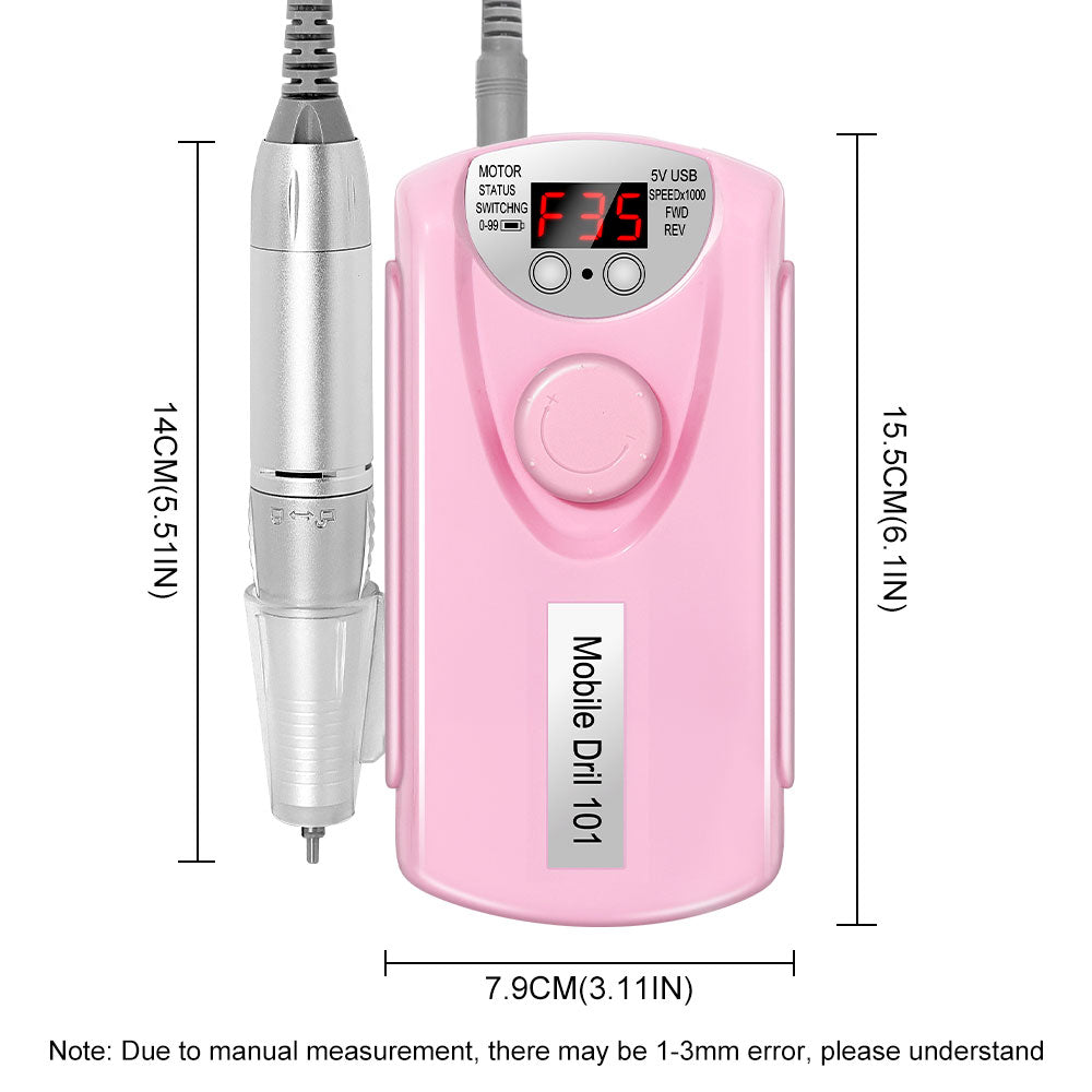 Professional Nail Drill, 35000 RPM Electric Mobile Drill For Acrylic Nails, Rechargeable Electric Nail File Machine Kit For Home Use, Salon Quality, Portable & Low Noise.